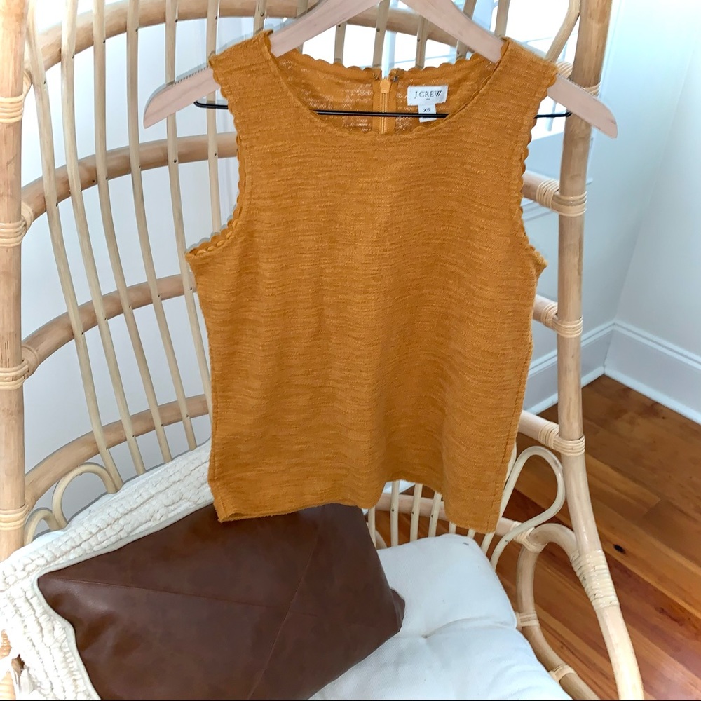J. Crew Textured Tank Top with Scallop Trim